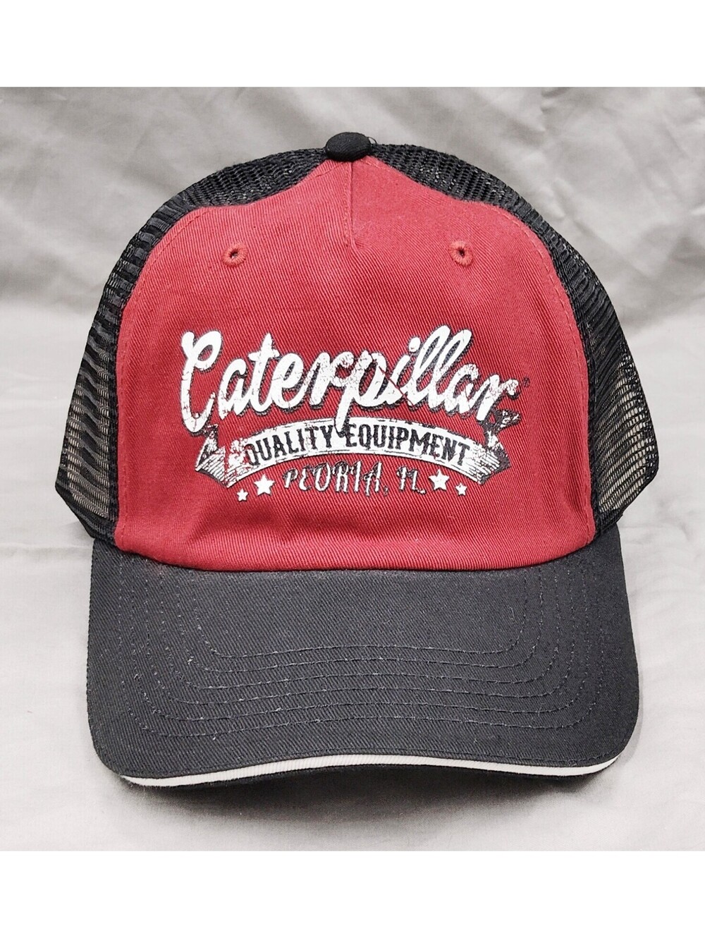 CAT Caterpillar Quality Equipment Peoria IL Trucker Hat Red Black Mesh NWOT